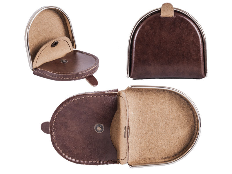 (image for) 1693 BROWN LEATHER TRAY PURSE METAL RIM